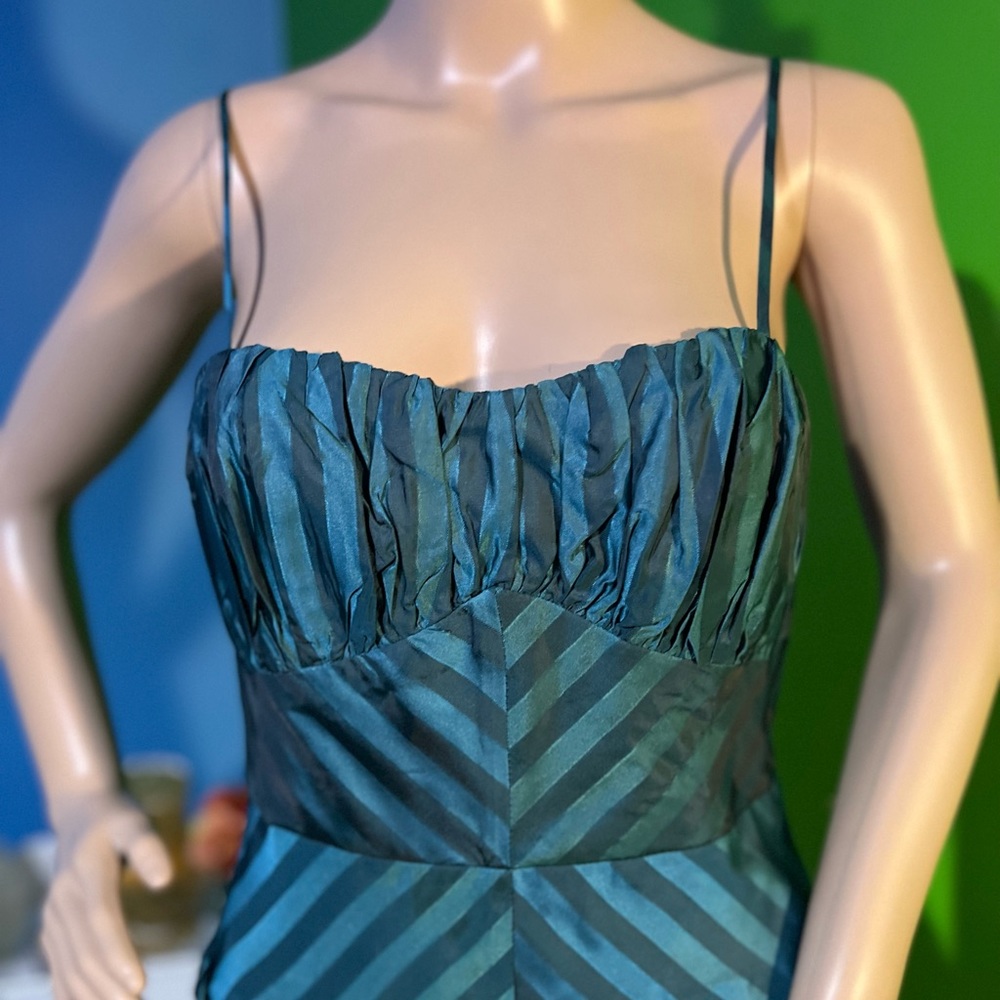 NWT $293 Betsey Johnson | Y2K | Unlined Teal Striped Corset Ruffle Dress | 4 - Picture 3 of 17